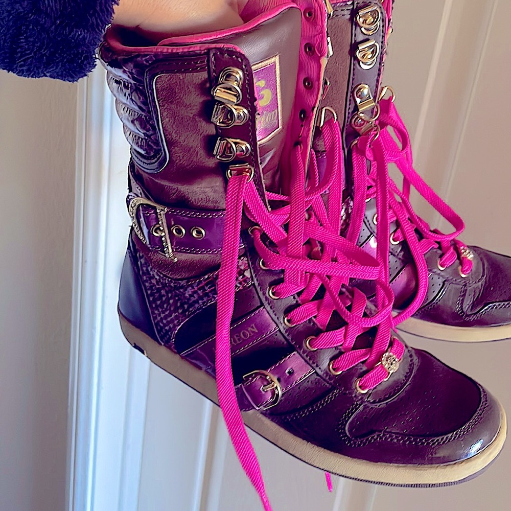 Dereon boots, by Beyoncé brown pink foil with bling size 6.5 high tops - Picture 3 of 8